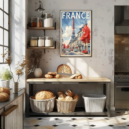 Picturesque Paris Street Scene with Eiffel Tower Travel Poster