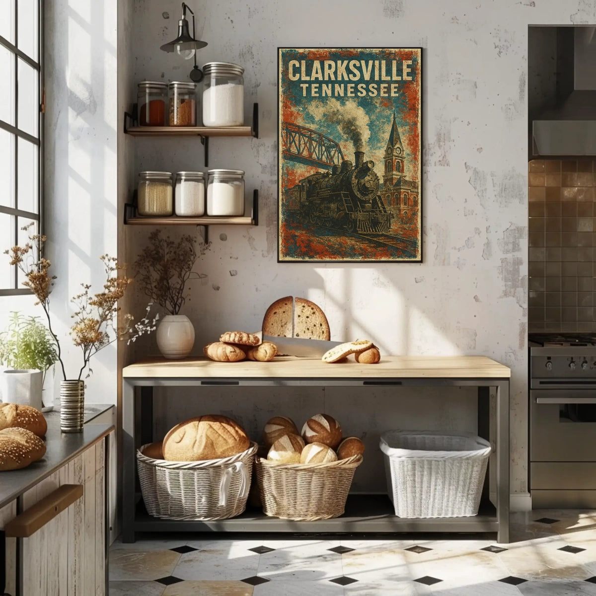 Clarksville Tennessee Vintage Railway Cityscape Travel Souvenir Wall Art Urban Nostalgia Poster