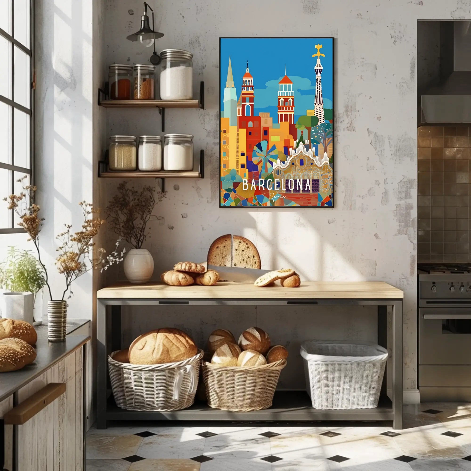 Barcelona's Vibrant Architecture Cityscape Artistic Poster