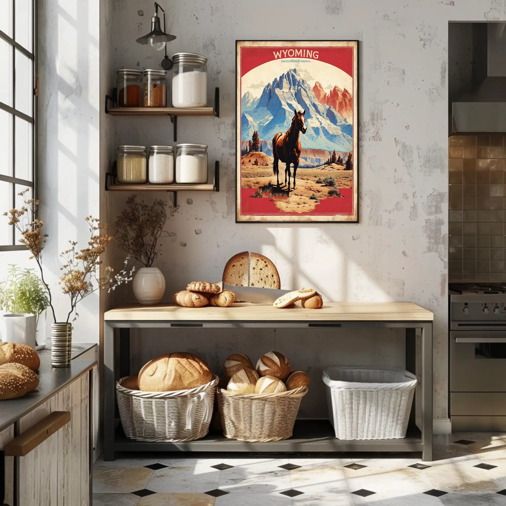 Wyoming Horse Scenic Travel Poster