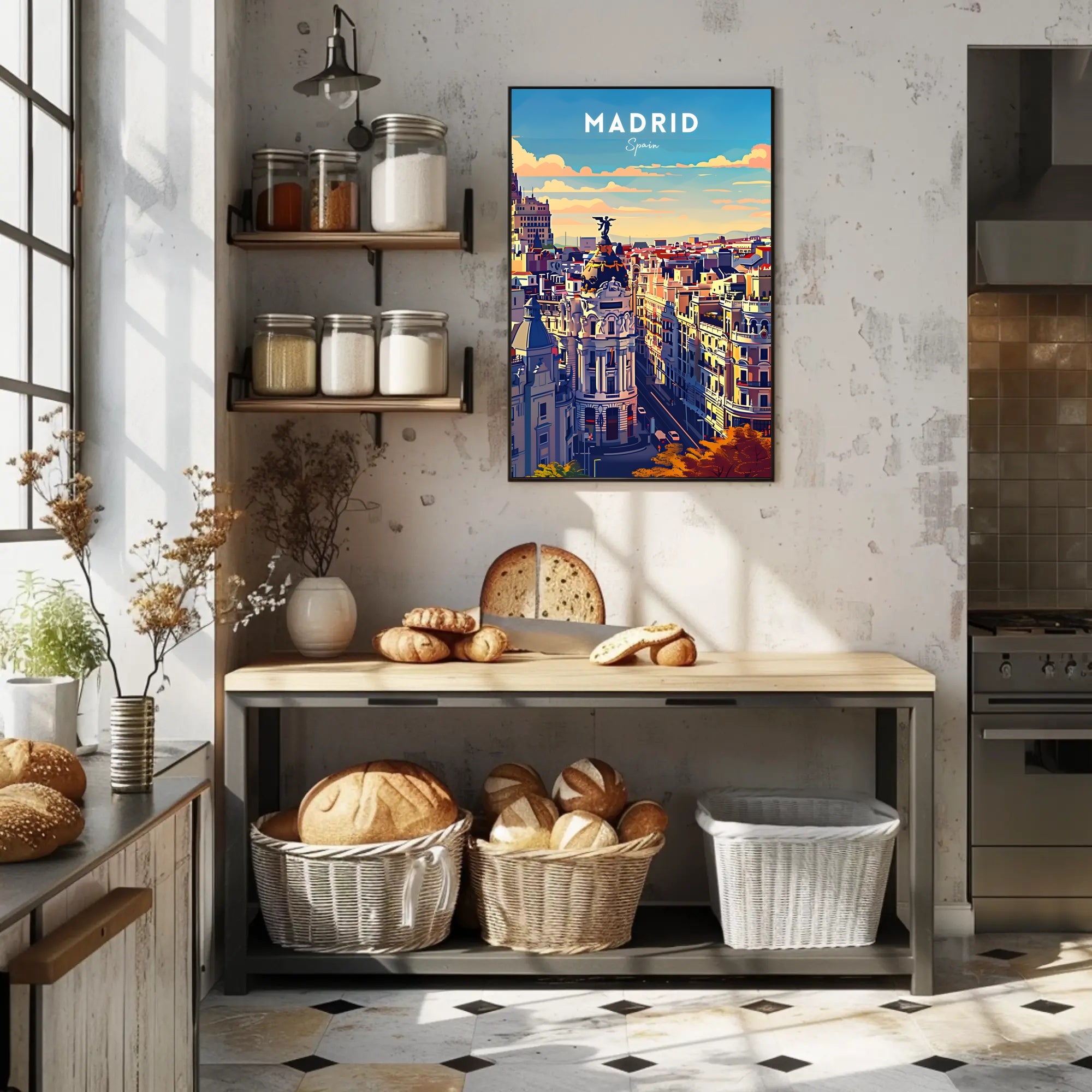 Madrid Skyline at Sunset Modern Travel Poster