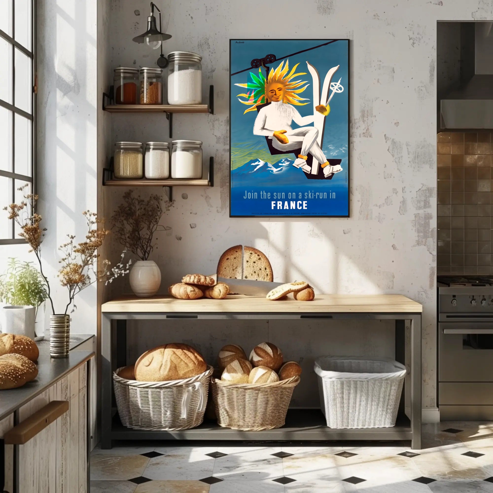 Skiing in France with the Sun Poster PosterGoat