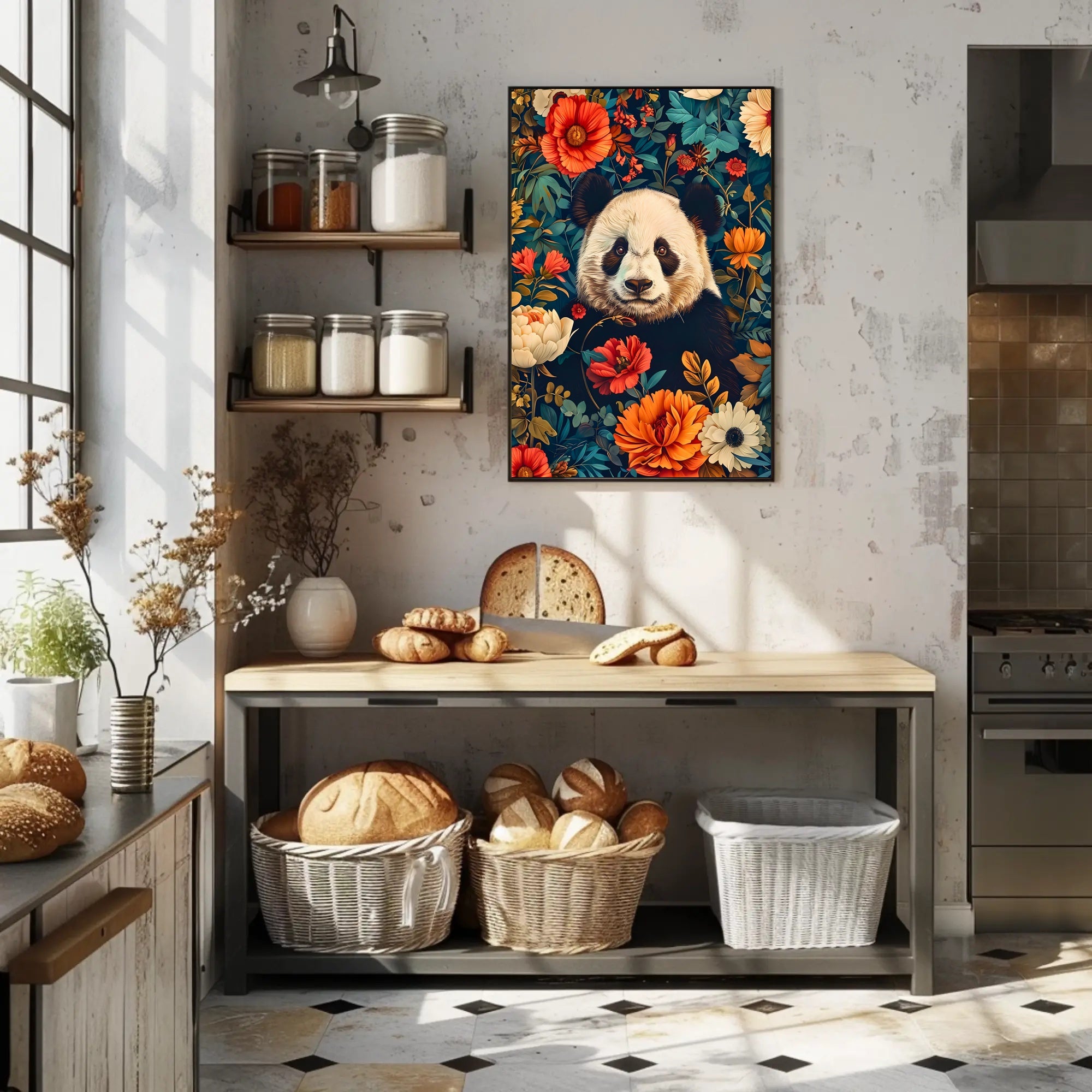Panda in Bloom: Artistic Harmony Animal Poster
