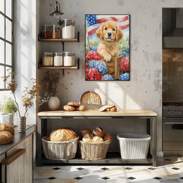 Golden Retriever Puppy In A Wagon With Flowers Poster
