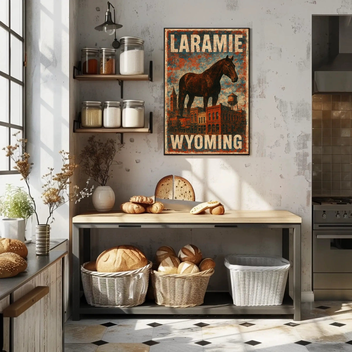 Laramie Horse Vintage City Western Heritage Cultural American West Rustic Skyline Poster