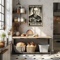 Calvin Coolidge 30th President of the United States B & W Comic Sketch Poster