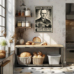 Calvin Coolidge 30th President of the United States B & W Comic Sketch Poster