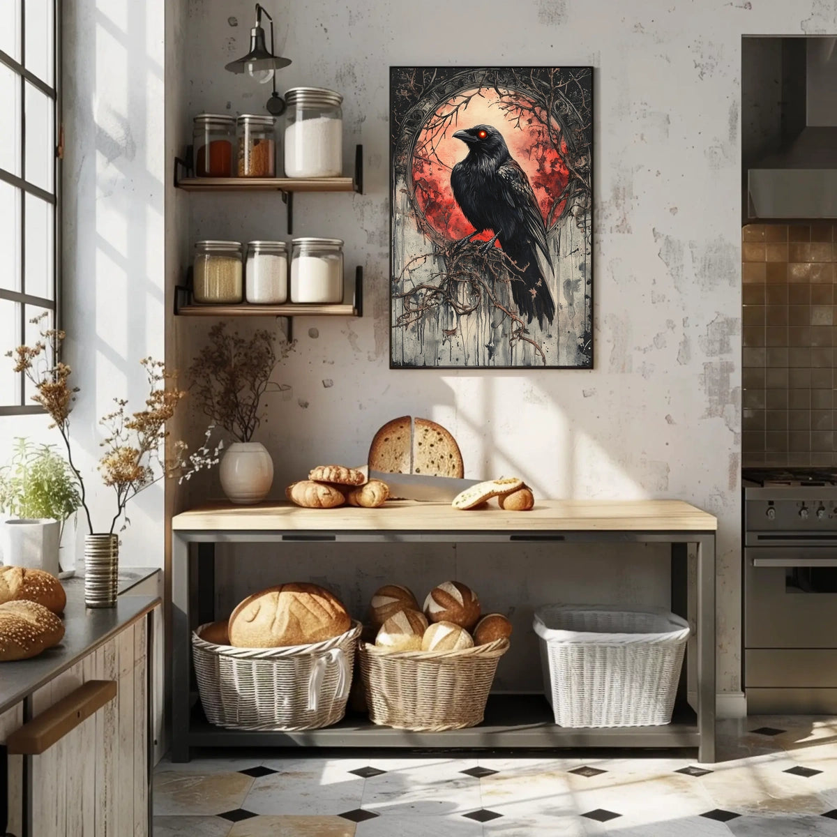 Raven Under Blood Moon Art Print Animal Poster
