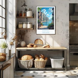 Wapping Canal with Modern Skyline Urban or Cityscape Poster