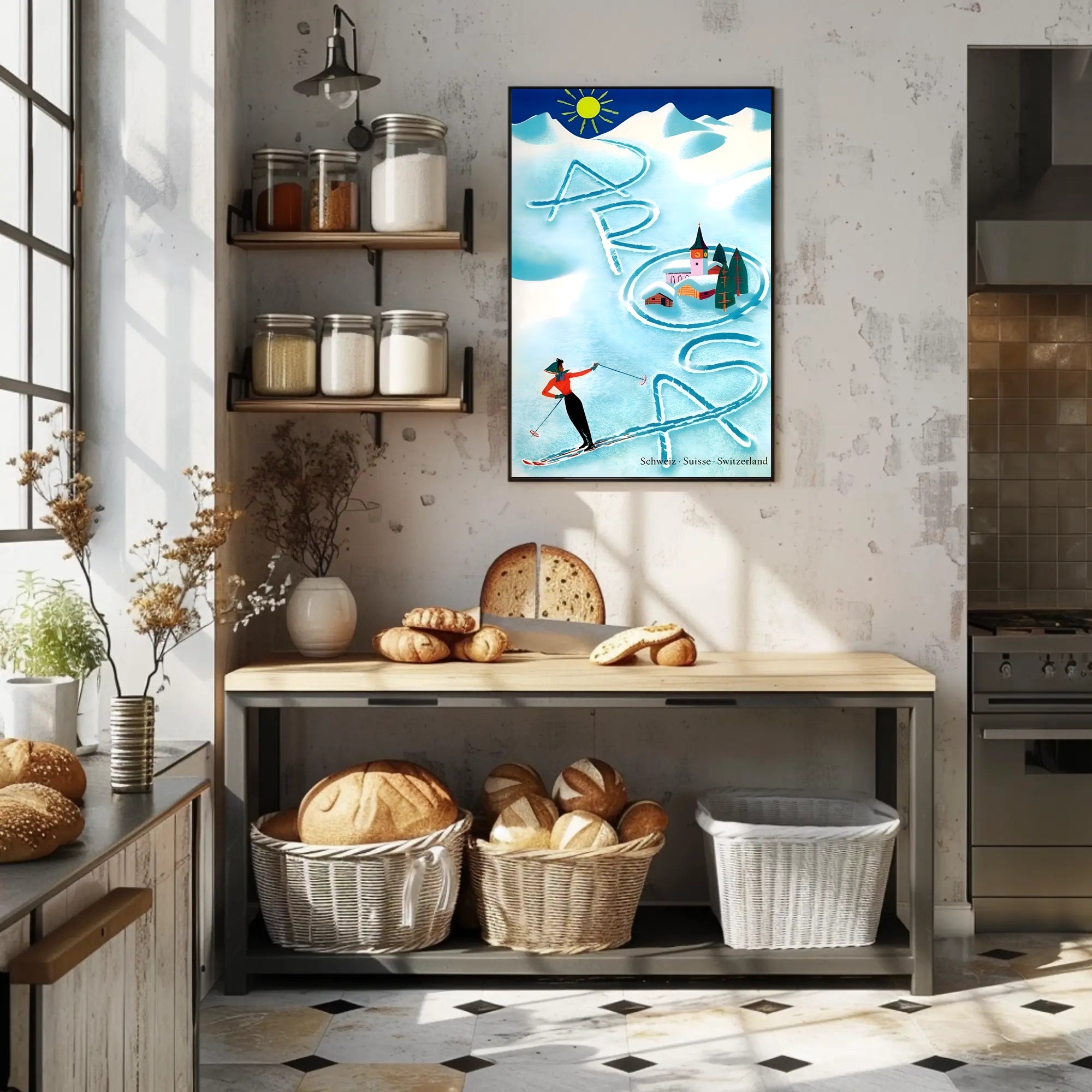 Skiing in Arosa Swiss Alps Travel Poster PosterGoat