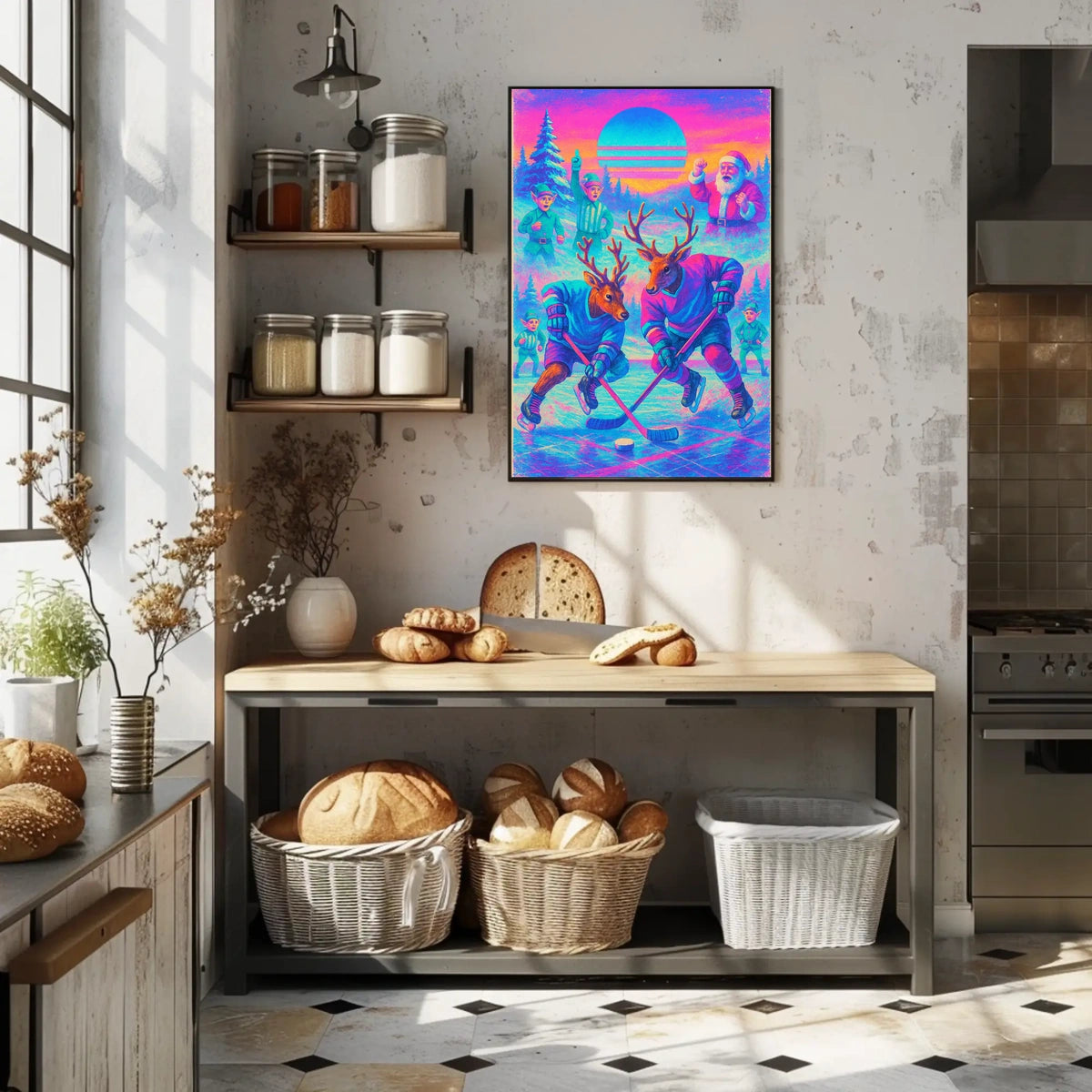 Whimsical Reindeer Hockey Fantasy Holiday Mythology Poster