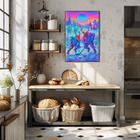 Whimsical Reindeer Hockey Fantasy Holiday Mythology Poster