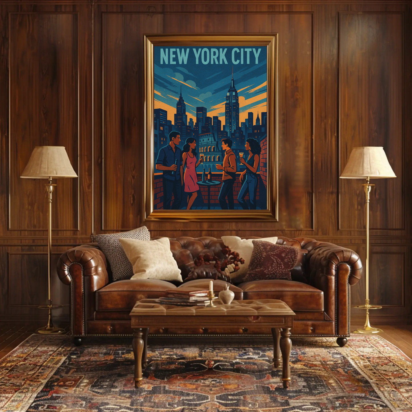 New York Rooftop Party City Skyline View Poster