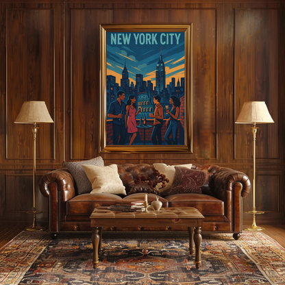 New York Rooftop Party City Skyline View Poster