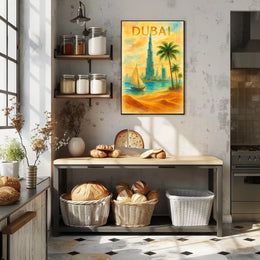 Discover Dubai Watercolor Landmarks Poster