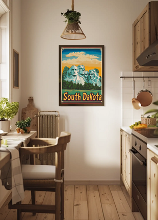 Mount Rushmore Retro Border South Dakota Vintage Travel Poster