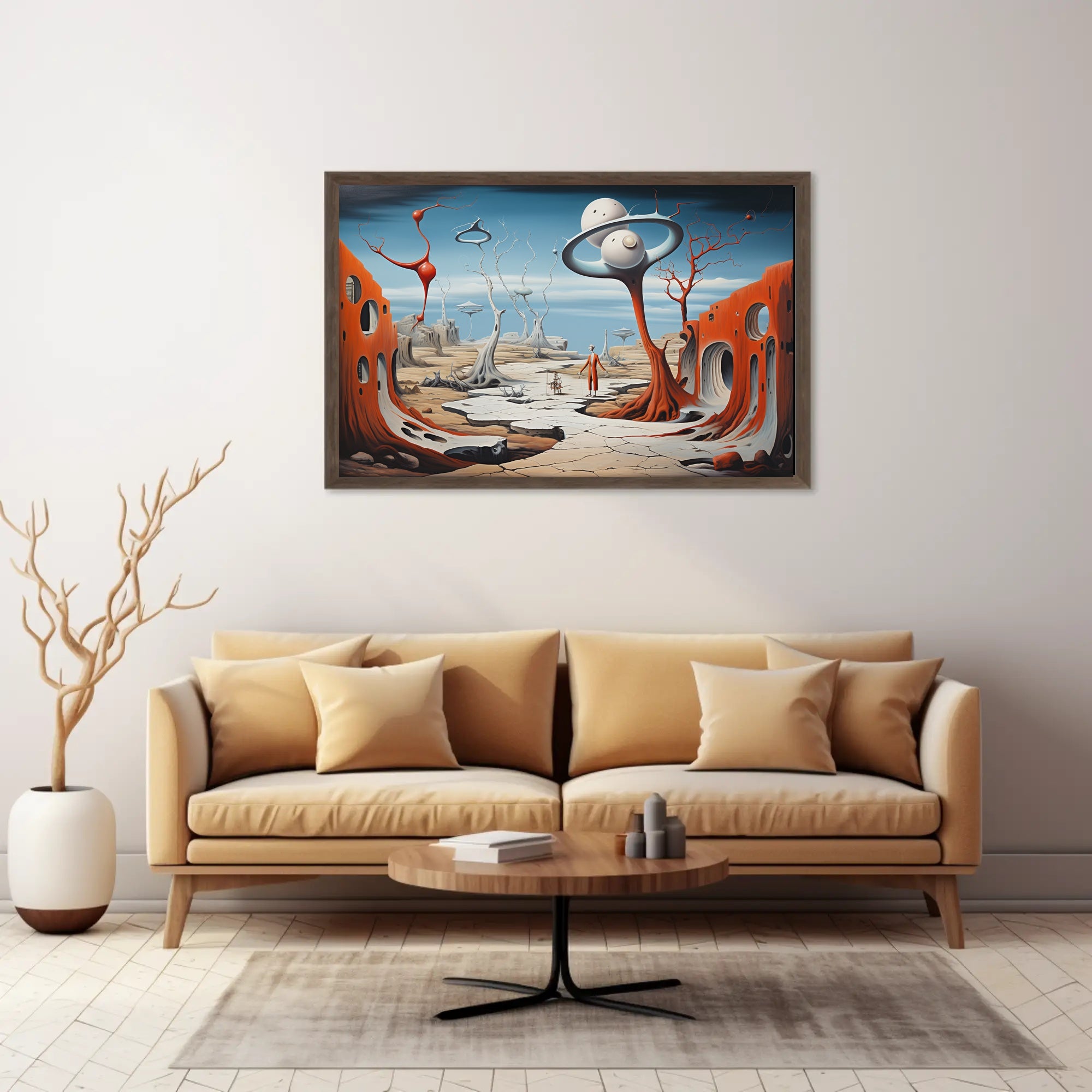 Surreal Alien Landscape with Humanoid Sci-Fi Poster