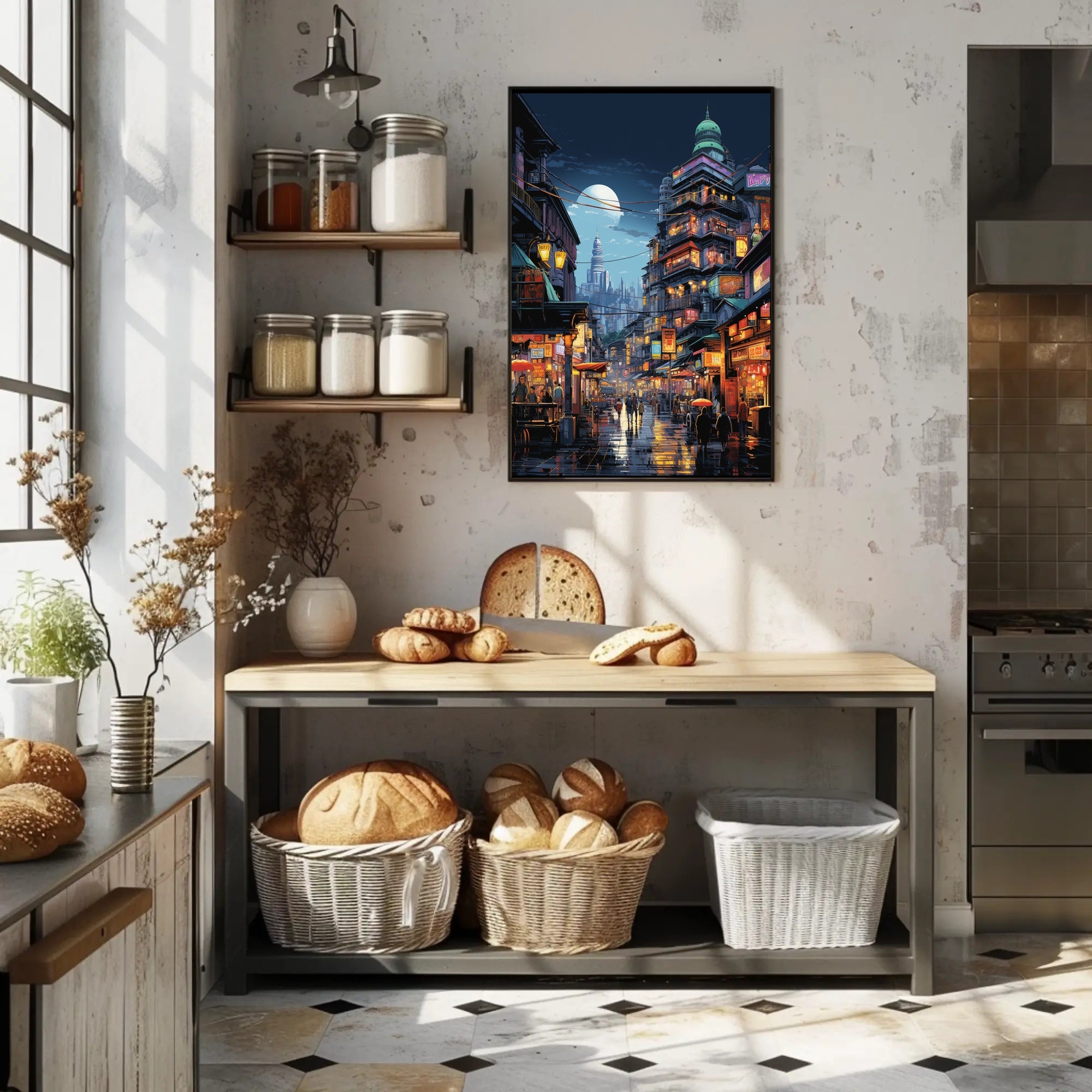 Urban Dreamscape: Futuristic East Asian City Poster