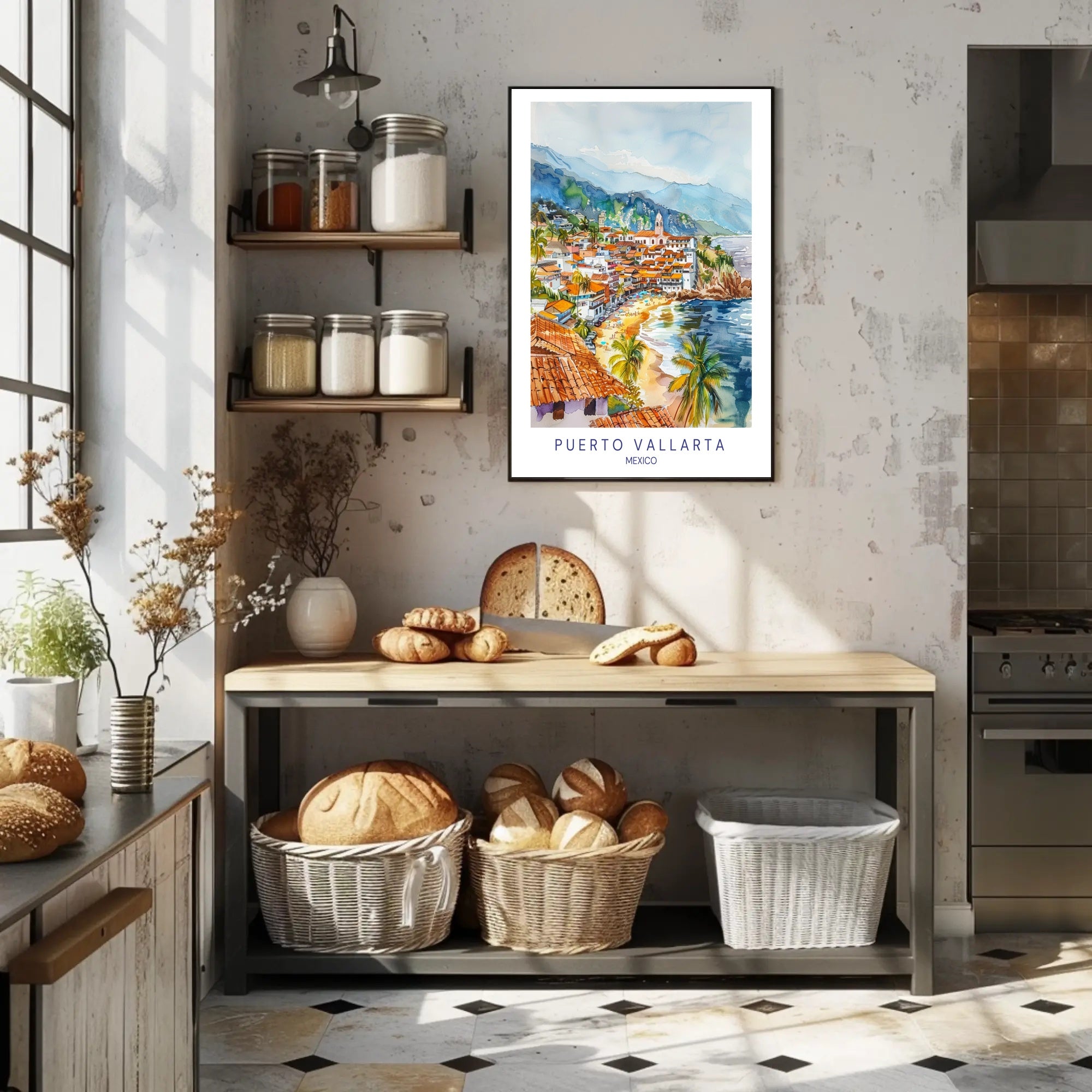 Puerto Vallarta Coastal Watercolor Travel Poster PosterGoat