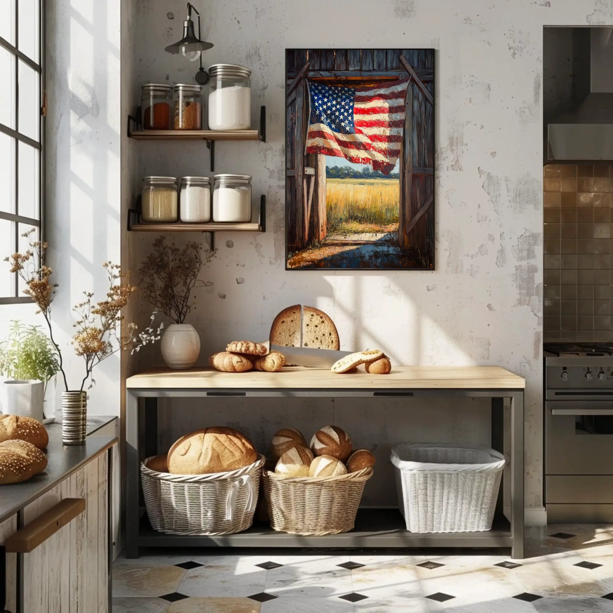 Flag Drape Rustic Barn American Flag Art Farmhouse Poster