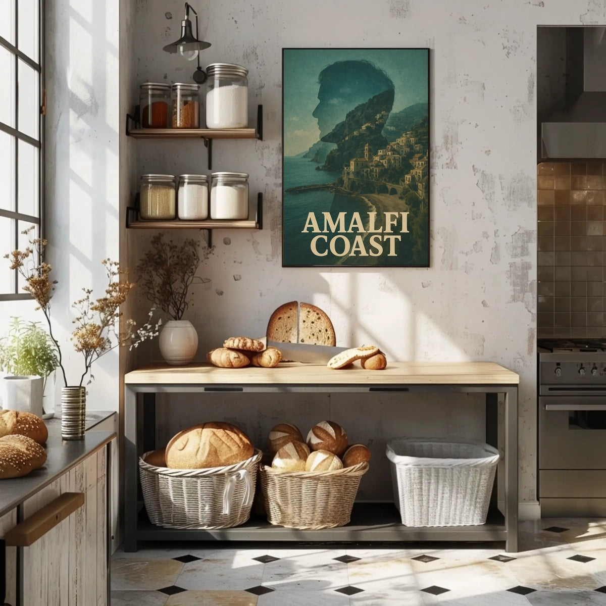 Amalfi Coast Silhouette Poster Coastal Wall Art Decor