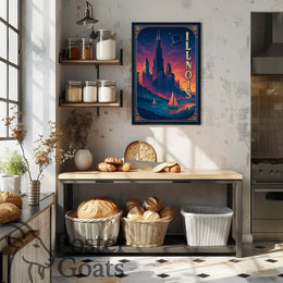 Illinois Skyline Vintage Design Urban or Cityscape Poster