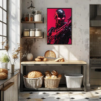 Futuristic Robotic Warrior with Weapon Futuristic Sci-Fi Poster