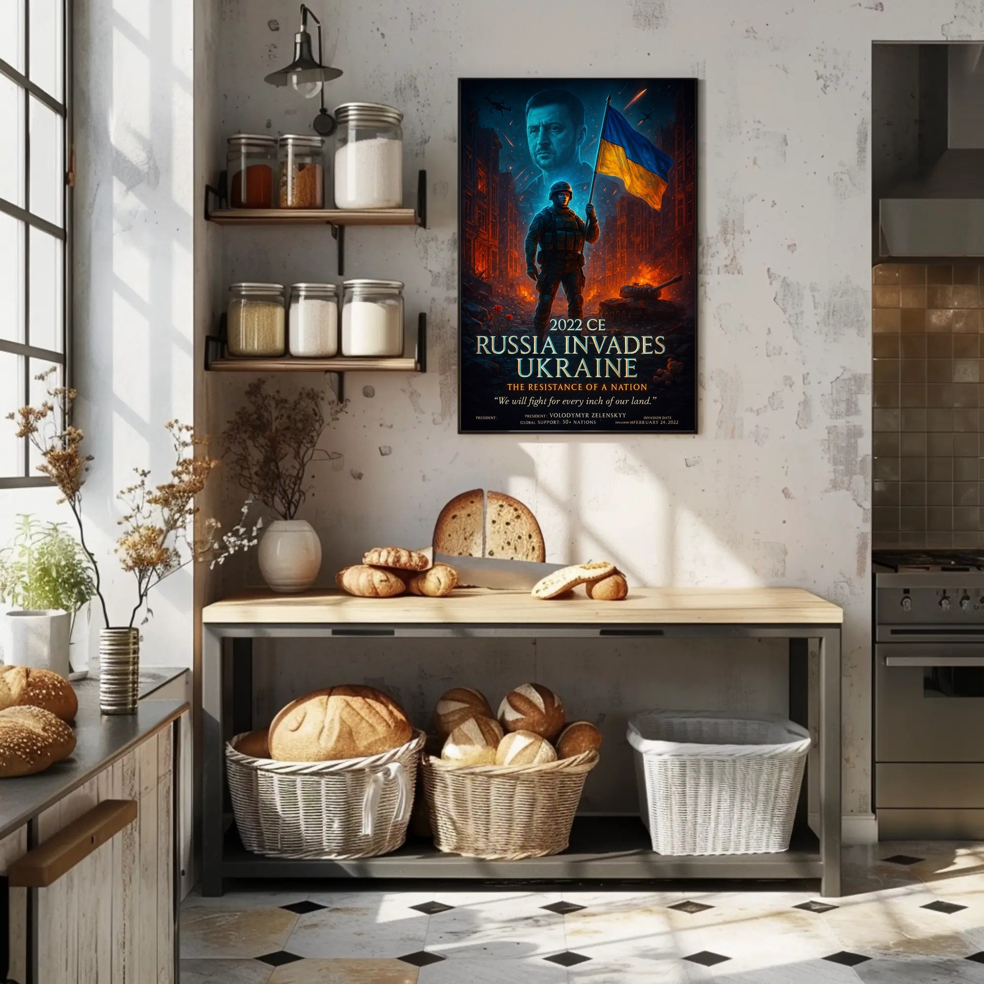 Ukrainian Resilience: Dramatic Photorealistic Political or Propaganda Poster