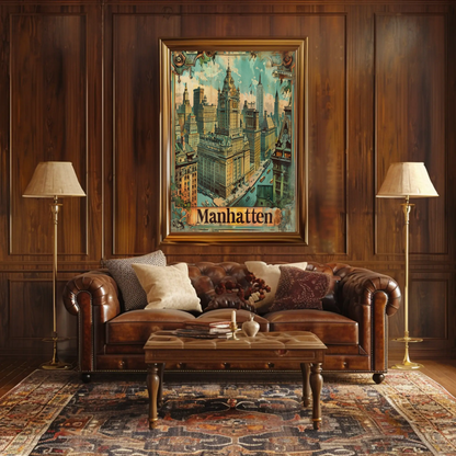 Manhattan Cityscape Vintage Skyscraper View Travel Poster Travel Poster