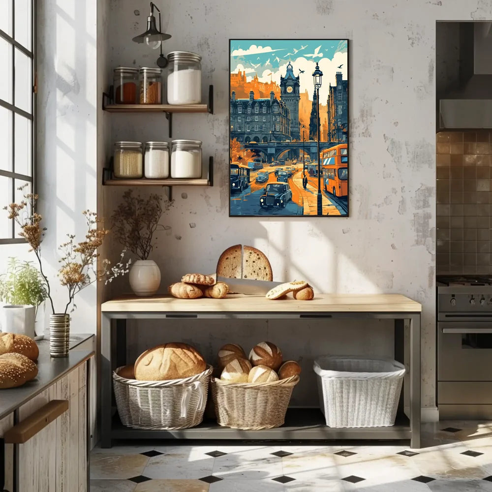 Mid-Century European Cityscape Retro Art Poster