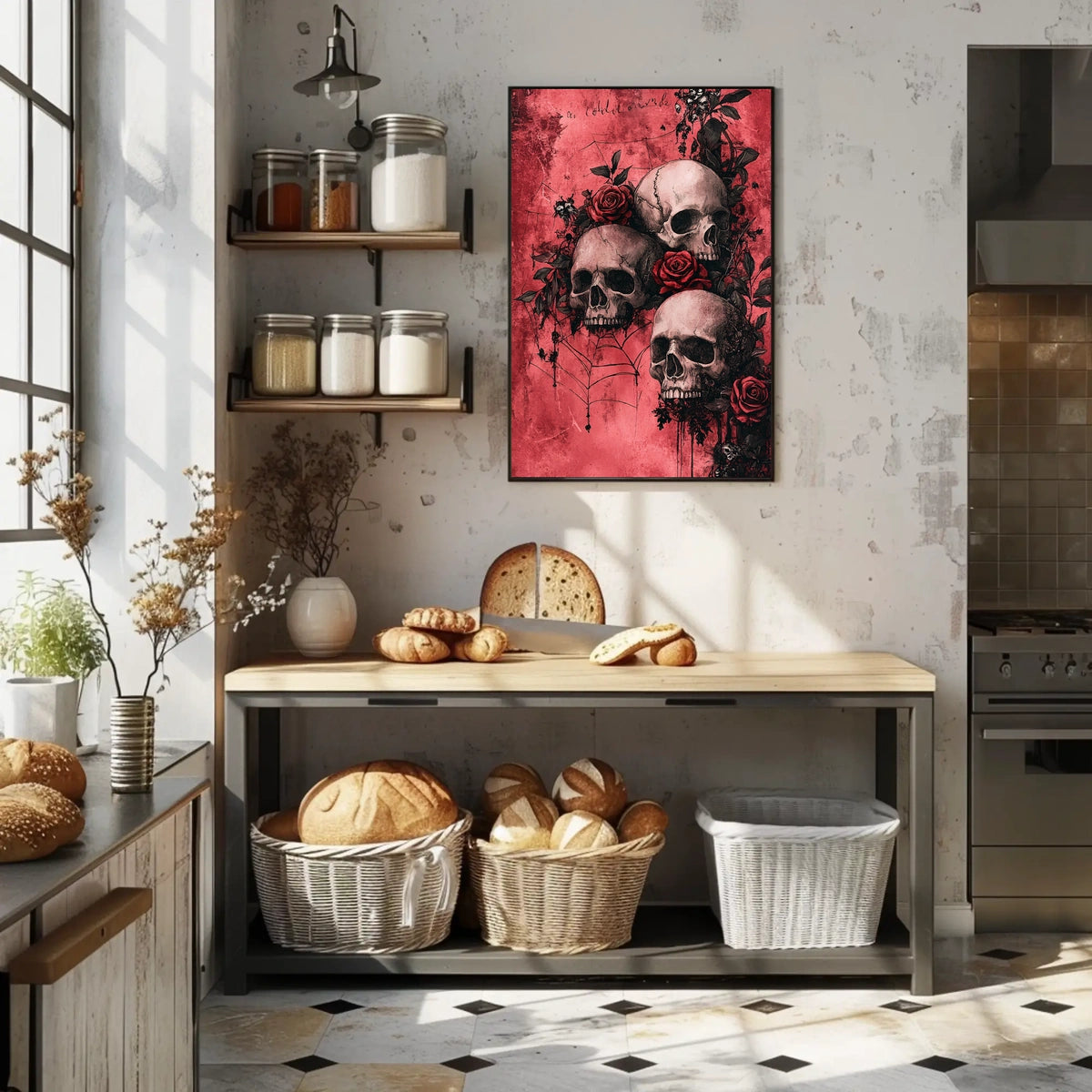 Gothic Skull and Rose Art Print - Artistic Poster