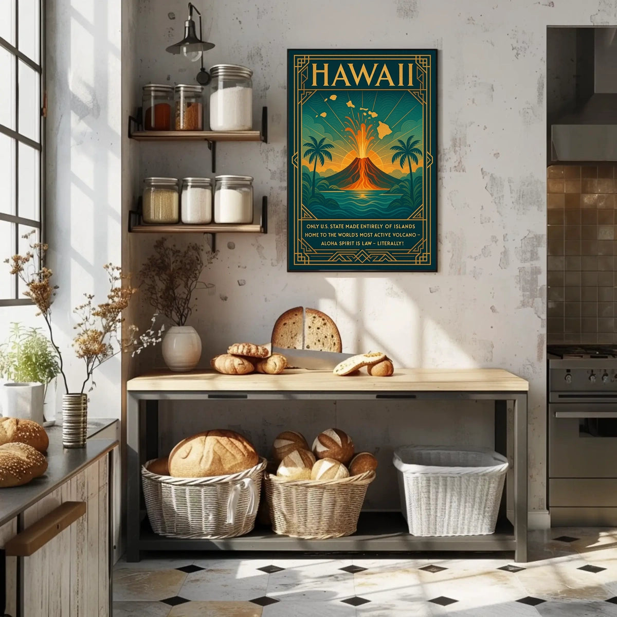 Hawaii Volcano Art Deco Poster: Tropical Adventure