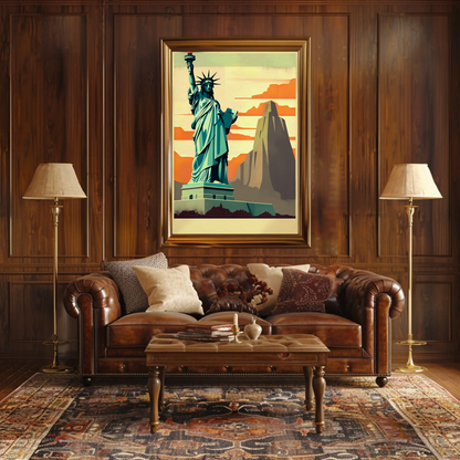 Statue Of Liberty Sunrise Monument Scene Travel Poster