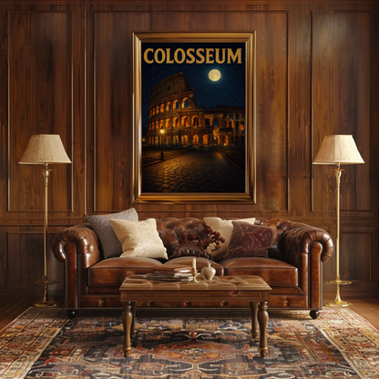 Colosseum Rome Moonlit Night Travel Poster