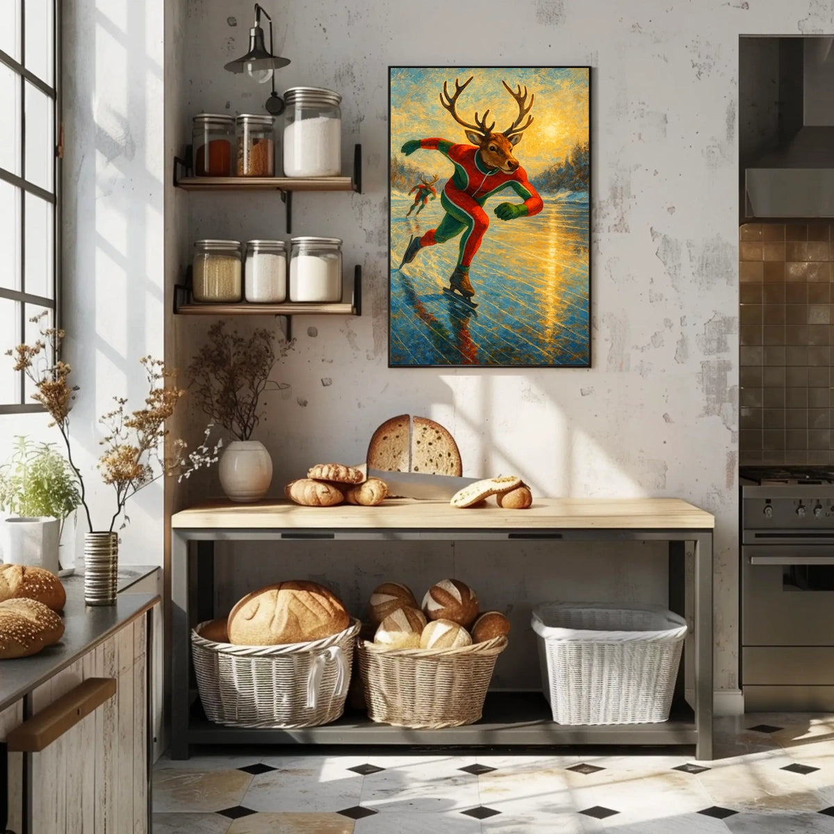 Whimsical Reindeer Skating Winter Wonderland Poster