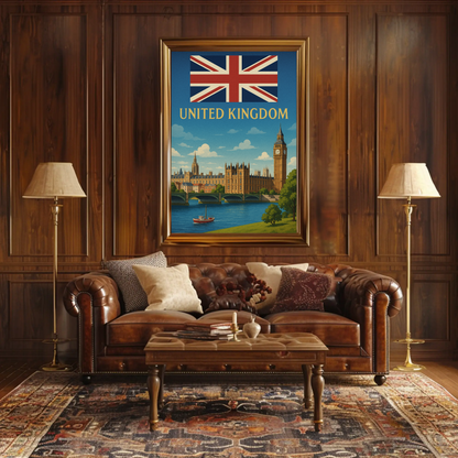 Majestic United Kingdom Iconic Landmarks Vintage-Style Travel Poster