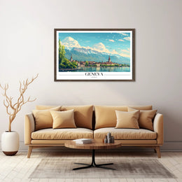 Geneva Scenic Cityscape with Vintage Travel Poster Aesthetics