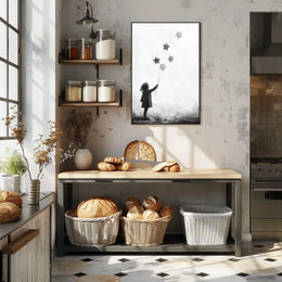 Child Releasing Star Balloons Silhouetted Artwork Poster