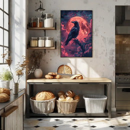 Mystical Raven Under Blood Moon Art Print Poster PosterGoat