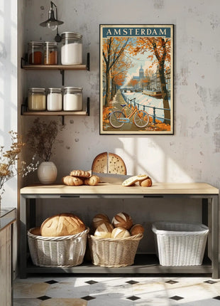 Amsterdam Autumn Canal Vintage Travel Art Poster