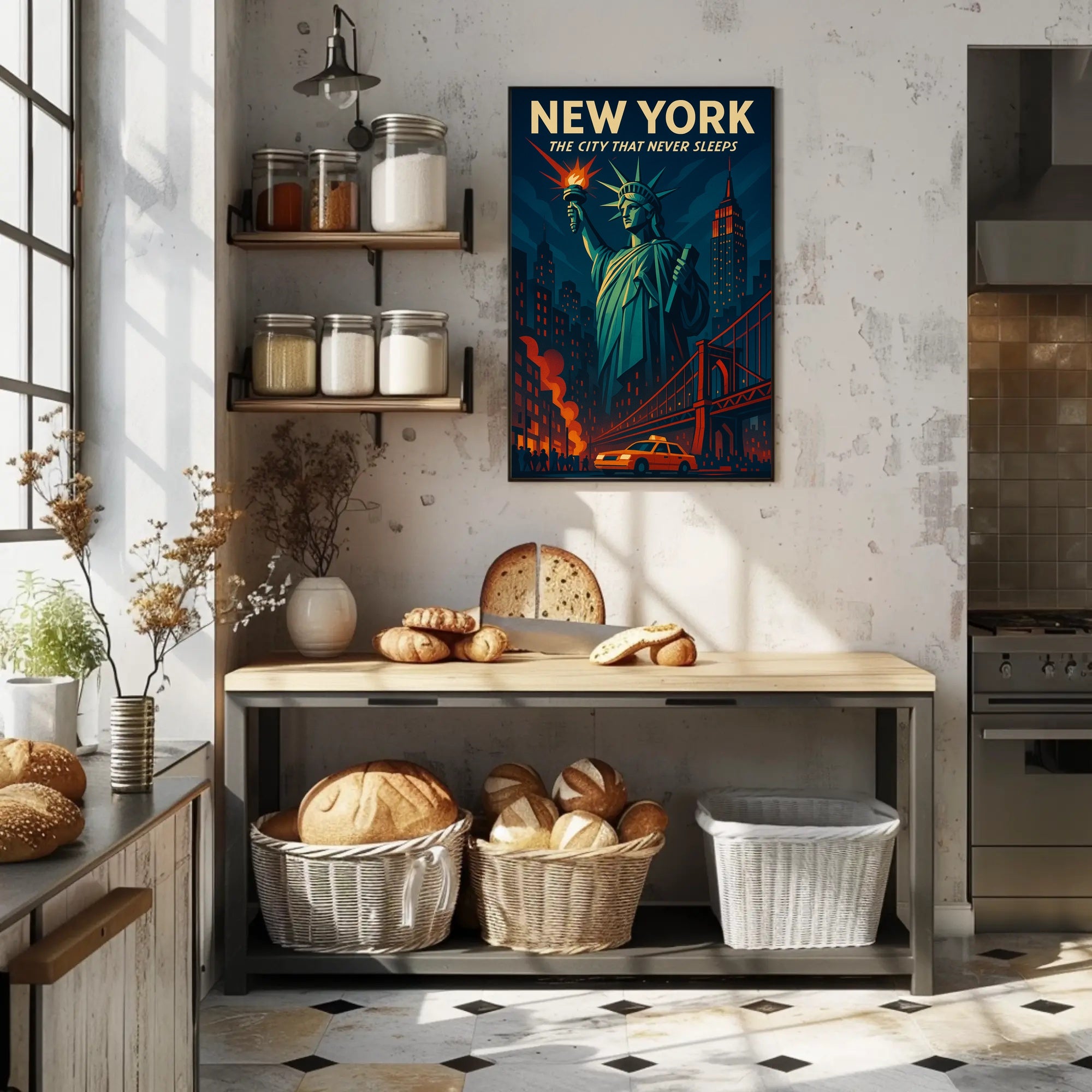 New York Skyline Vintage Travel Poster