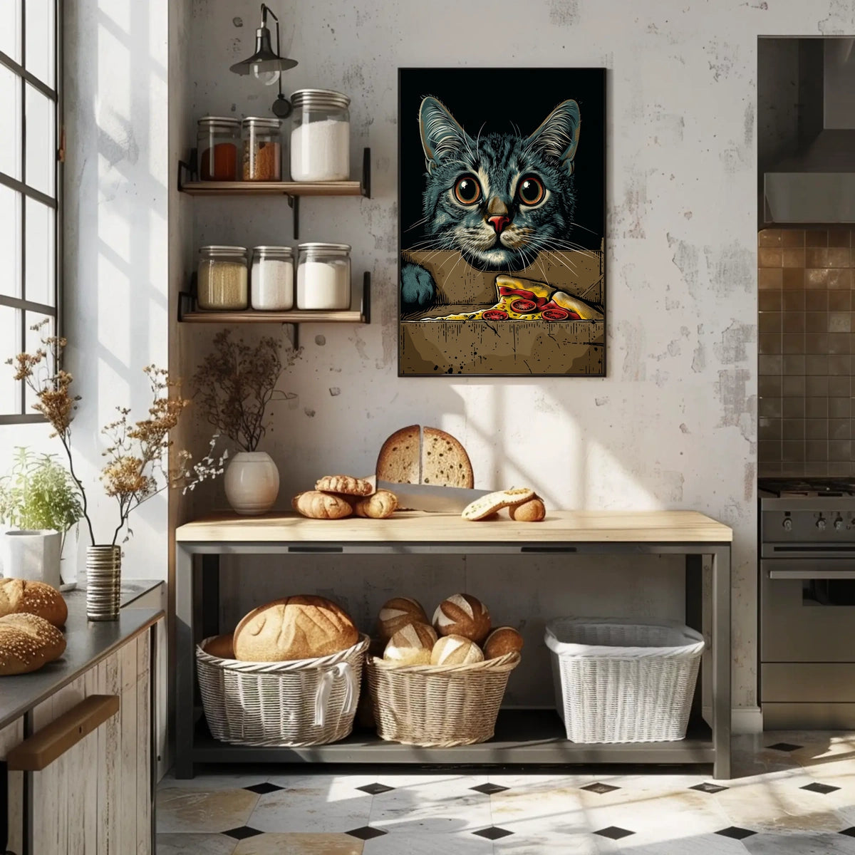 Curious Cat And Pizza Delight Poster