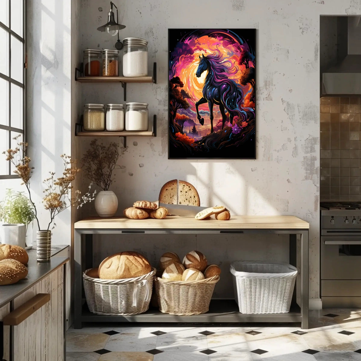 Majestic Fantasy Horse Surreal Sunset Art Poster