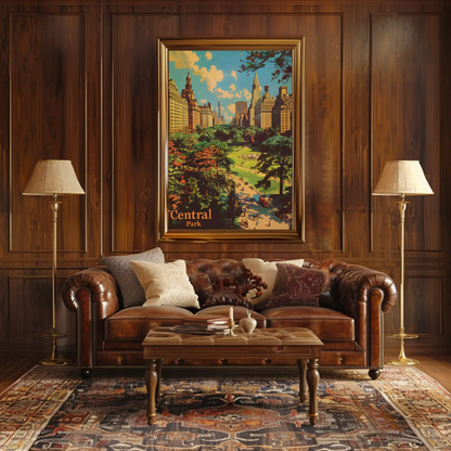 Central Park New York City Vintage Green Retreat Travel Poster