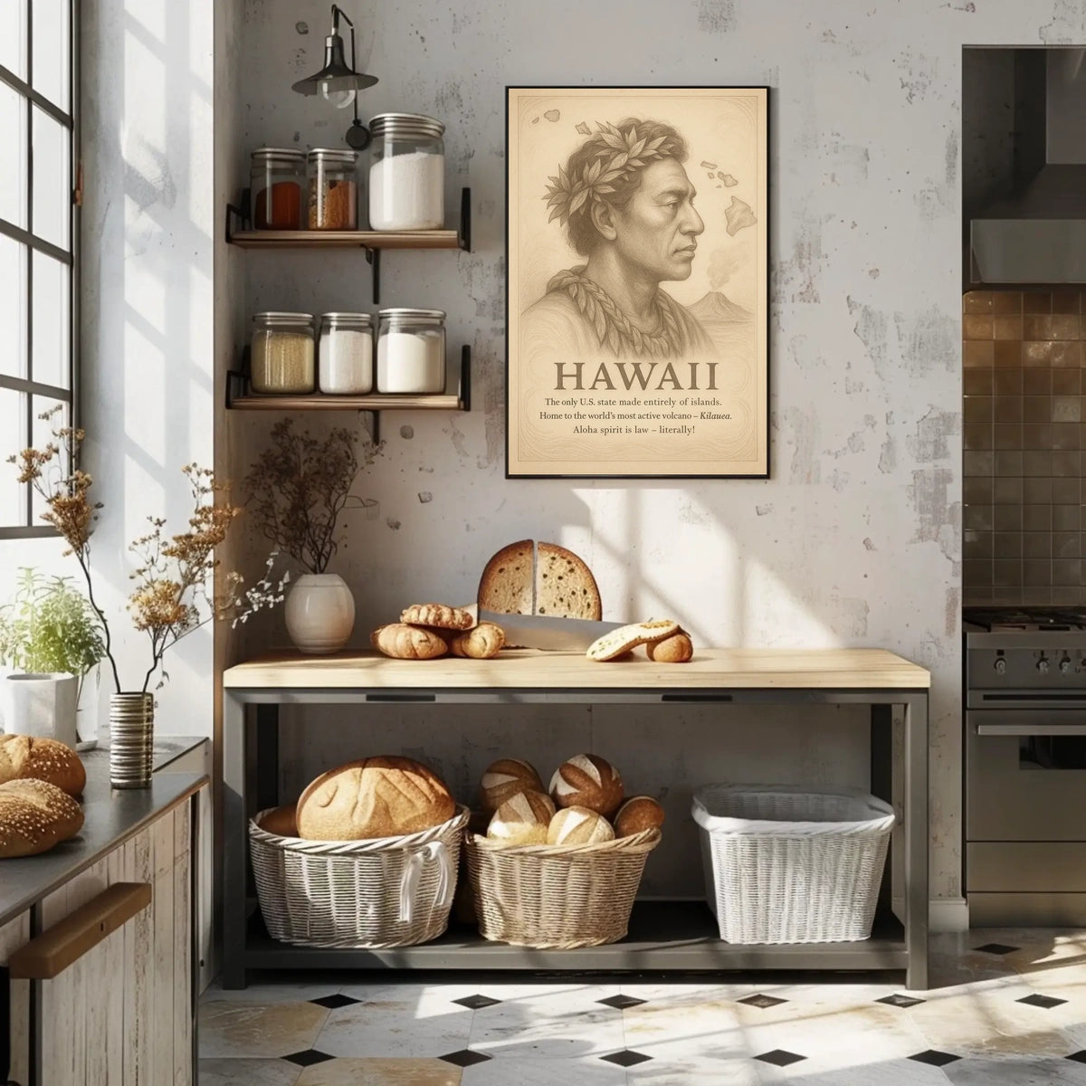 The poster centers around Hawaii, emphasizing its unique status as the only U.S. Travel Poster