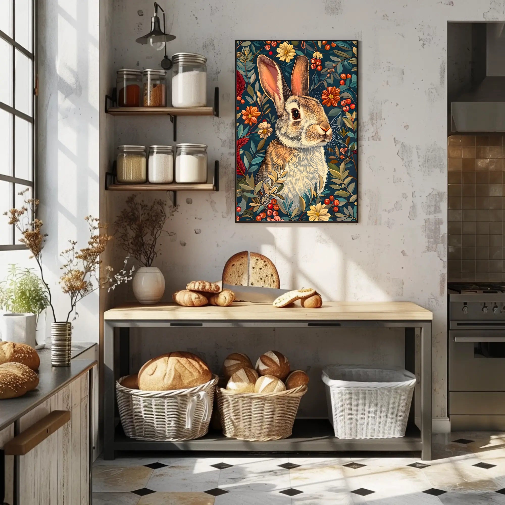 Enchanted Rabbit with Vibrant Flowers Animal Poster