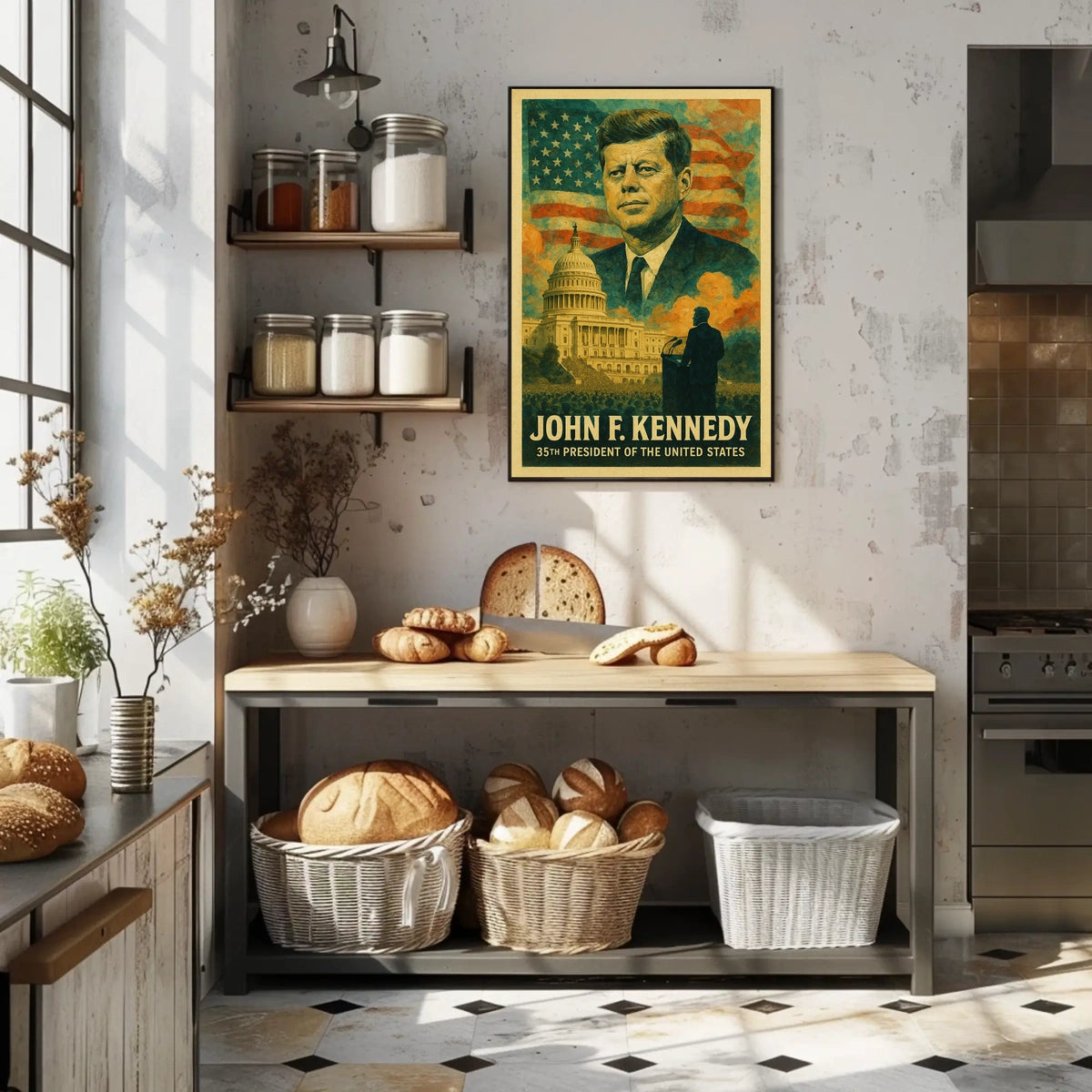 John F. Kennedy 35th President of the United States Layered Digital Collage Poster