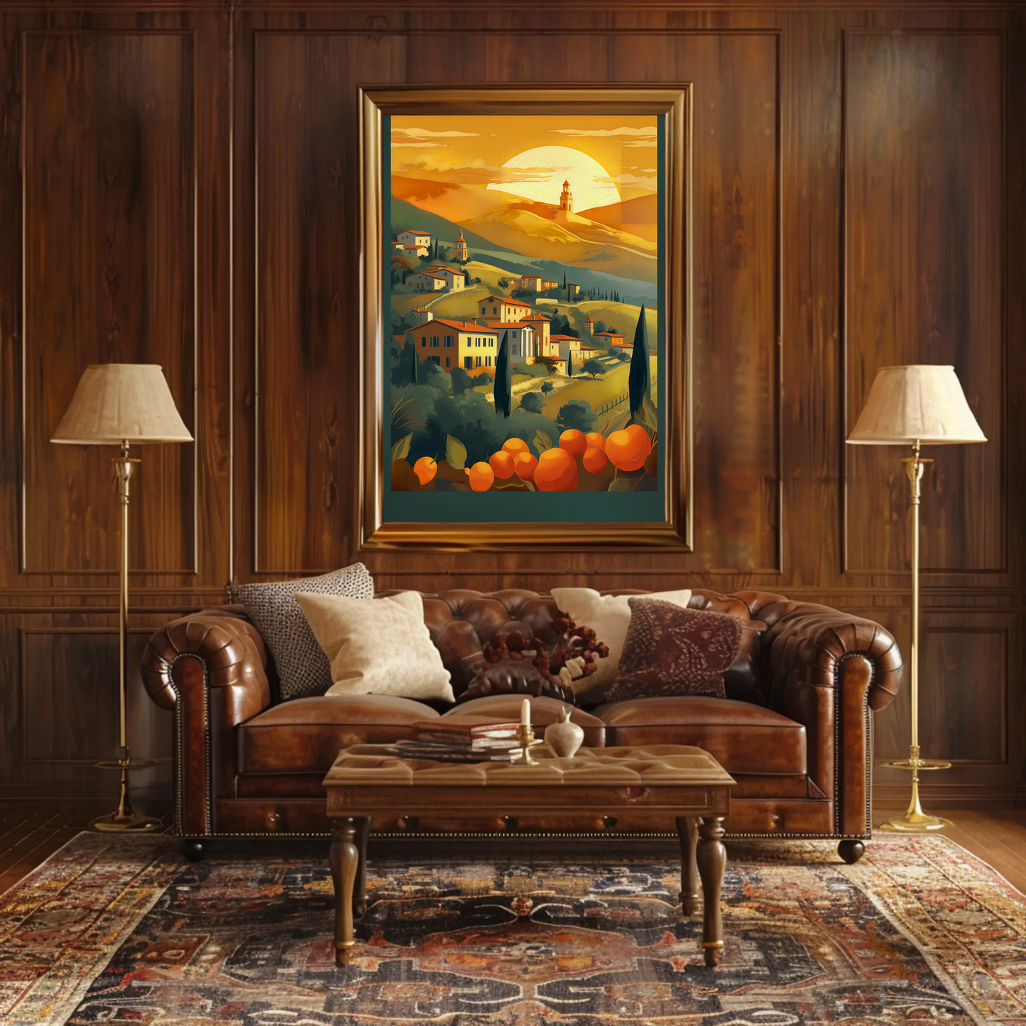 Tuscan Sunset Over Rolling Hillside Travel Poster