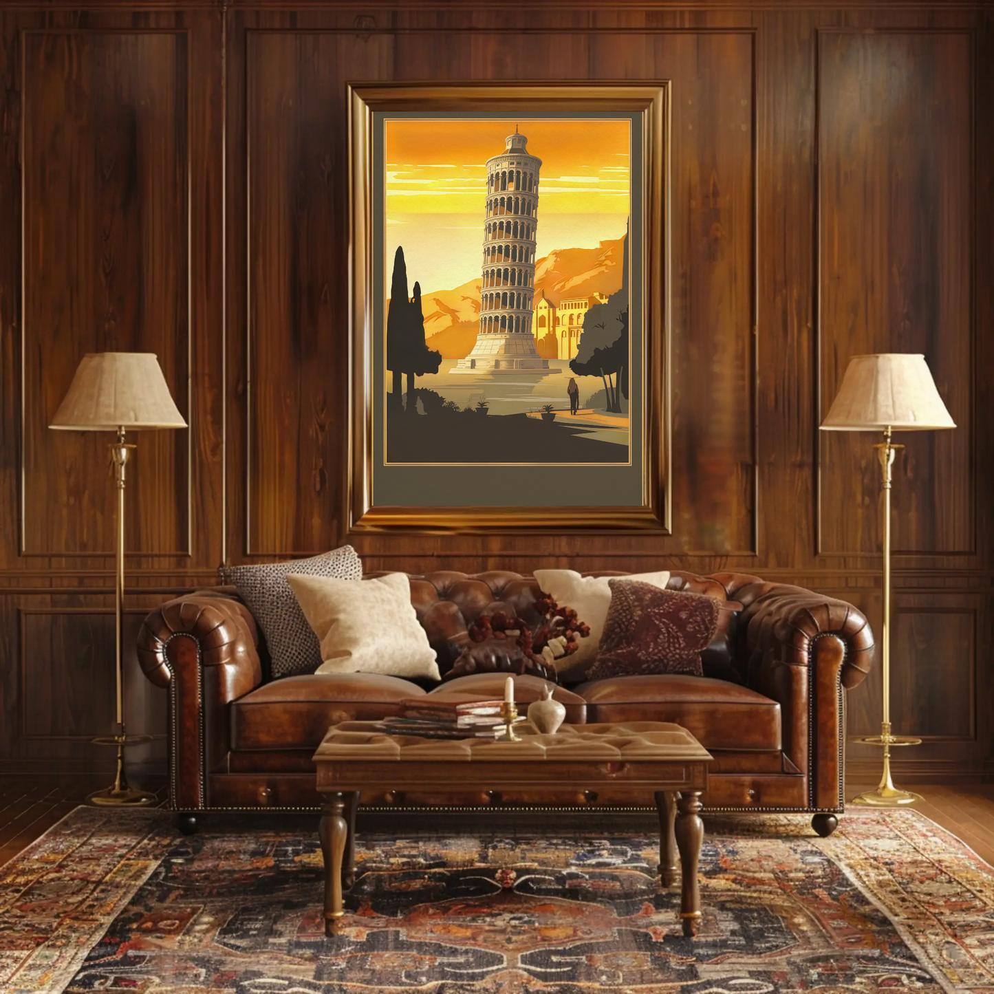 Leaning Tower Of Pisa Golden Sunset Travel Poster