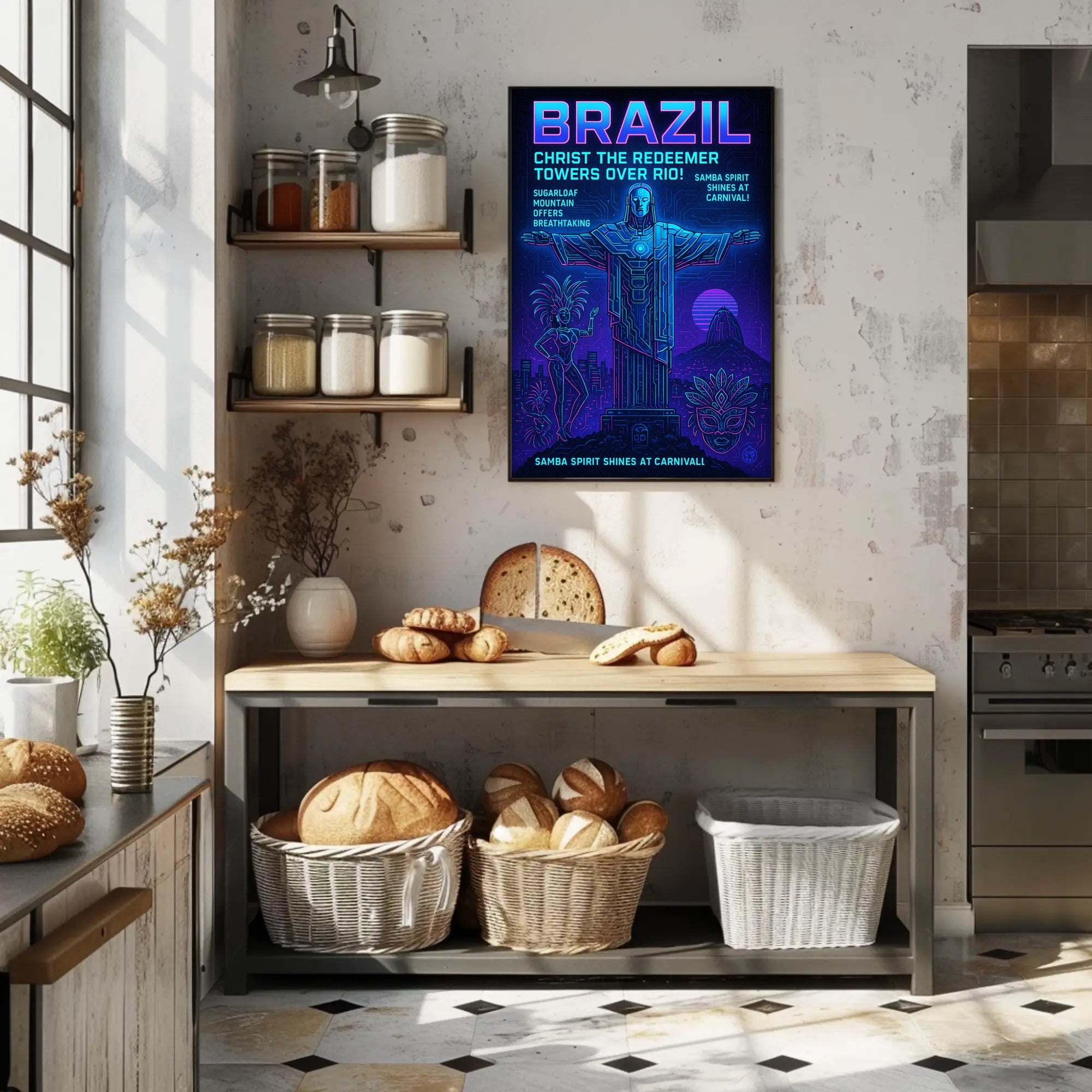 Brazil - Christ the Redeemer and Carnival Celebration Poster PosterGoat